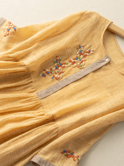 Robe en Coton et Lin Brodée pour Femme – Design Ethnique et Confortable