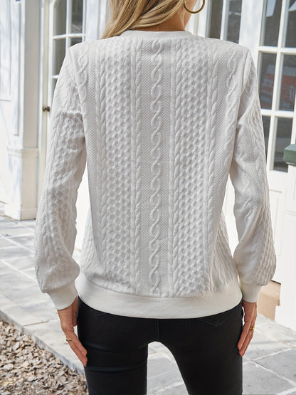 Zip-Up Cable Knit Sweater with Pockets — Practical