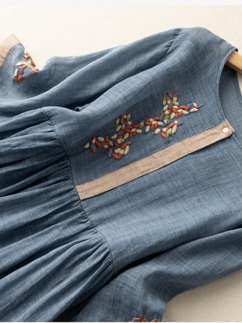 Robe en Coton et Lin Brodée pour Femme – Design Ethnique et Confortable