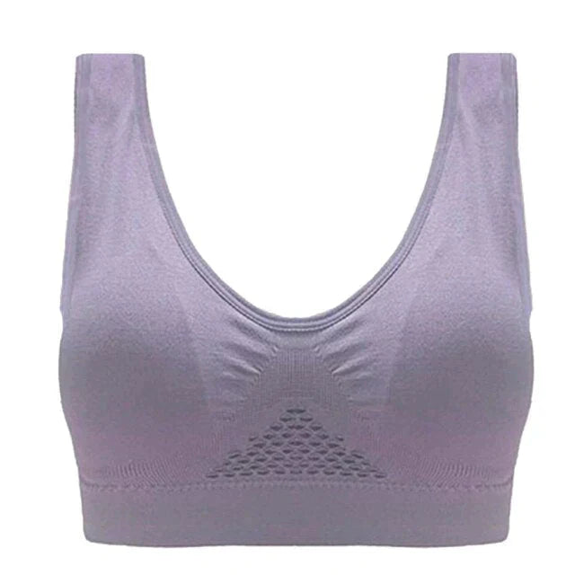 Soutien-gorge sport violet sans couture, design respirant, idéal pour fitness et yoga. Confortable, extensible, maintien optimal.
