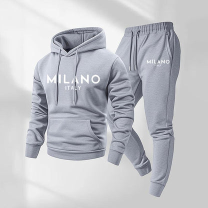 Milano-set med trykt hettegenser og joggebukse med snøring for menn