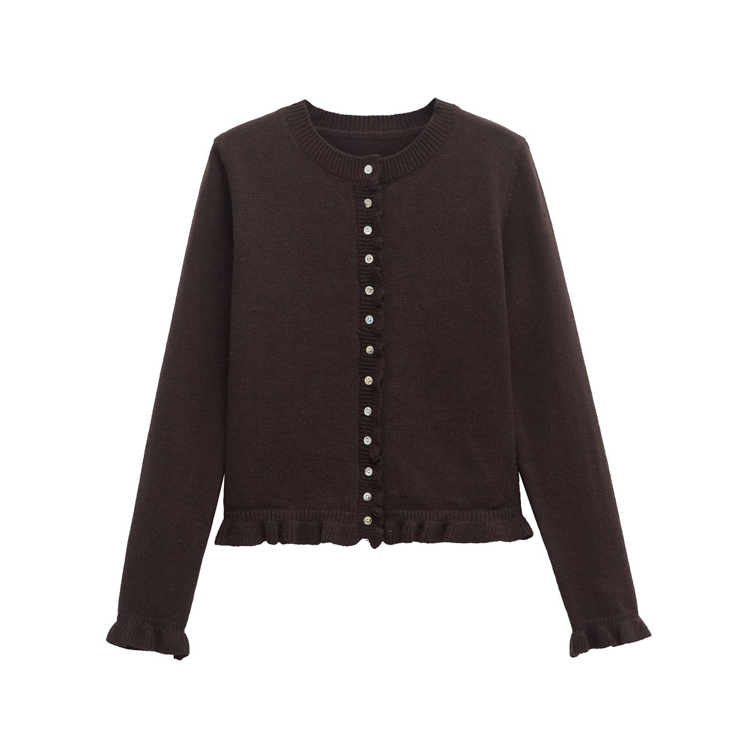 Ruffled women's cardigan with buttons, chic layered top