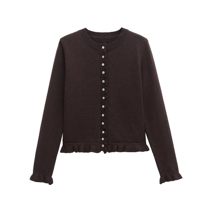 Ruffled women's cardigan with buttons, chic layered top