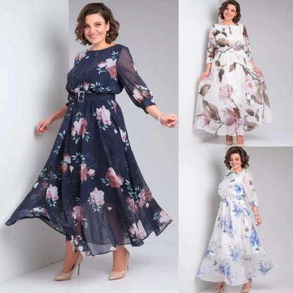 Melaza | Elegantes Maxikleid mit floralem Print und Taillengürtel