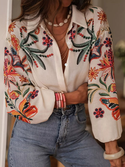 Chemise à fleurs à manches longues avec boutons