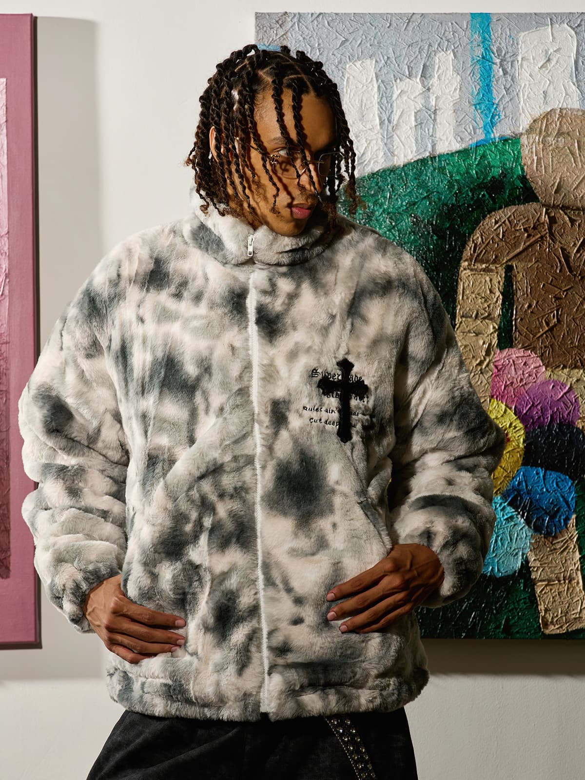 Heavy-Duty Faux Lambswool Tie-Dye Urban Jacket