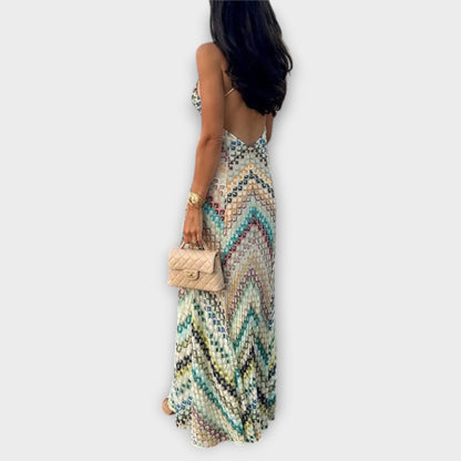 Buntes Fischgrätmuster Maxikleid – Strickkleid für Damen