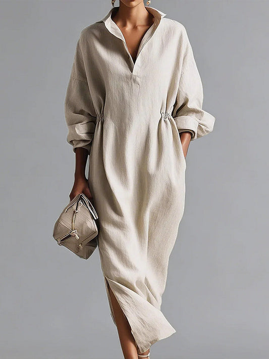 COTTON LAPEL SHIRT DRESS