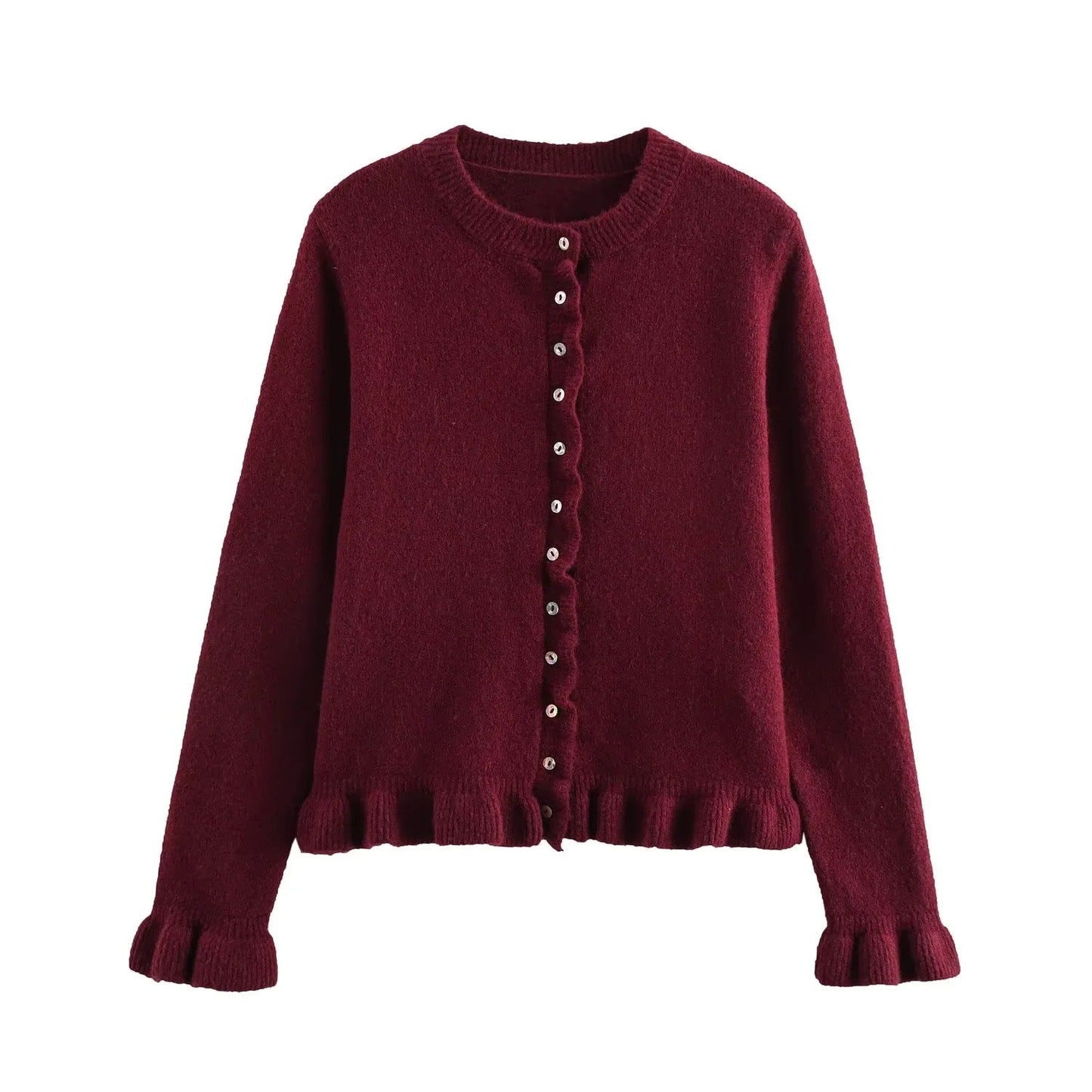 Ruffled women's cardigan with buttons, chic layered top