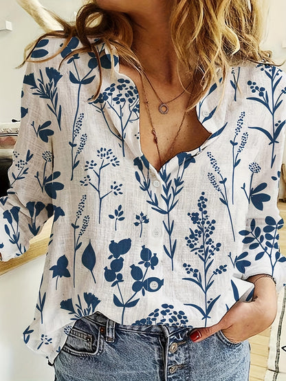Velmira | Vrouwenhemd met bloemenprint en knoopsluiting - Lange mouwen, casual, reverskraag