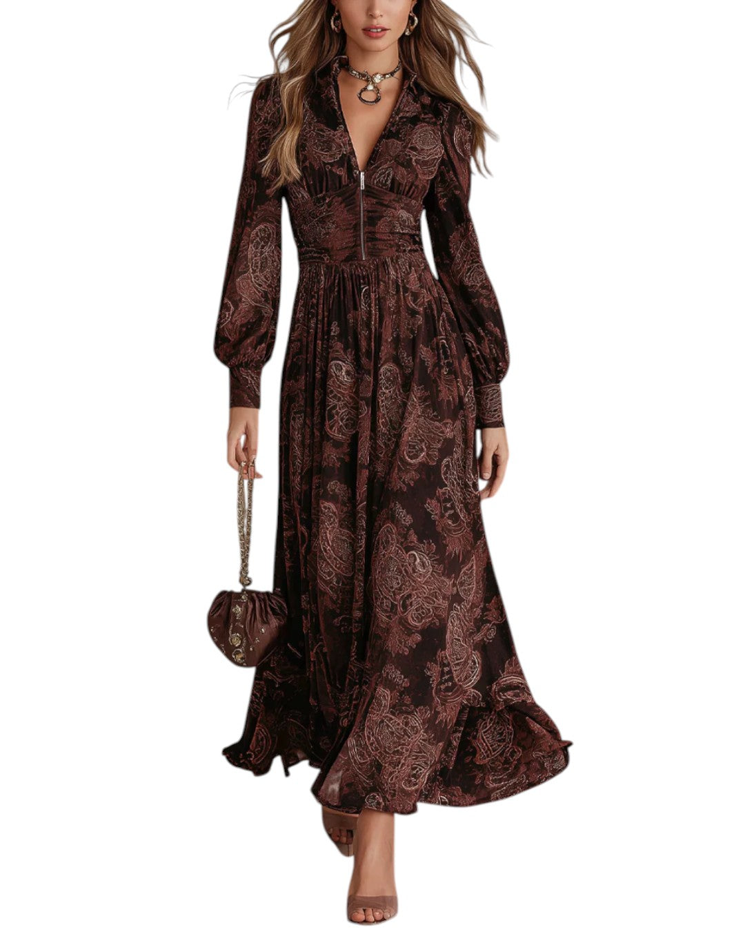 Ariane™ | Rochie Maxi Paisley cu Accent pe Talie