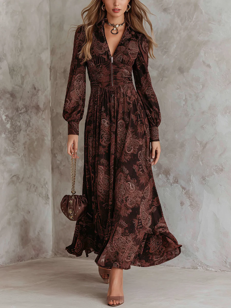 Ariane™ | Rochie Maxi Paisley cu Accent pe Talie
