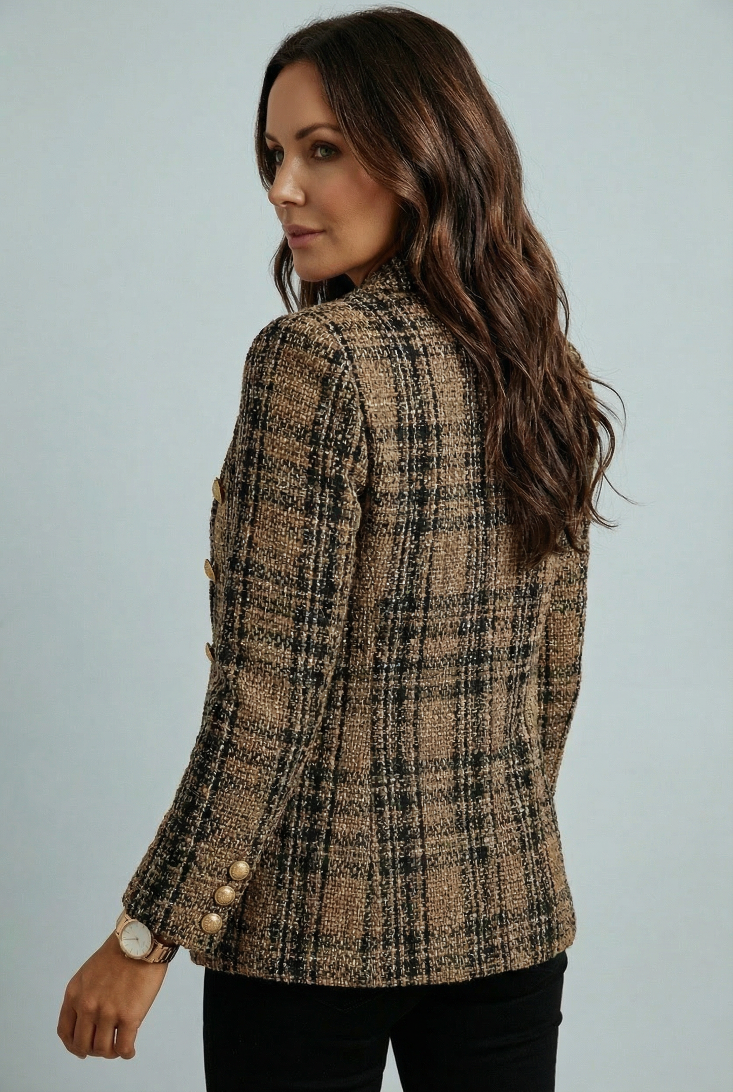 Women's Plaid Check Double-Breasted Blazer