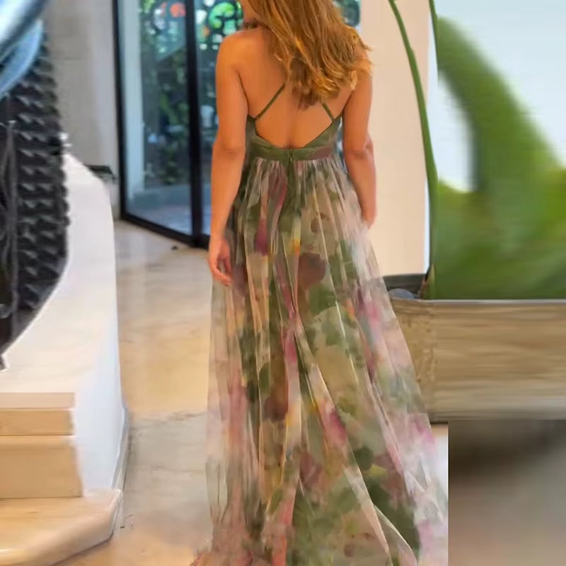 AURELIA™ – Elegant Mesh Print Maxi Dress