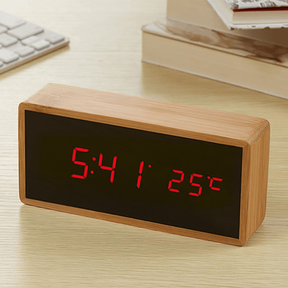 Bamboe LED wekker Rood
