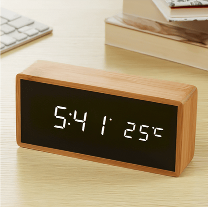 Bamboe LED wekker Wit
