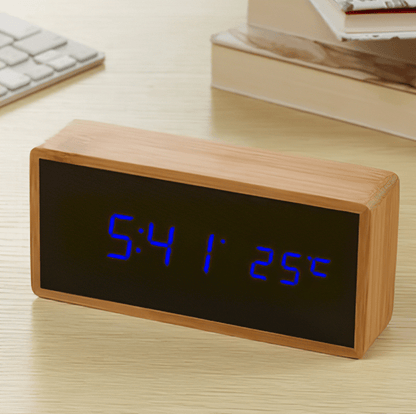 Bamboe LED wekker Blauw