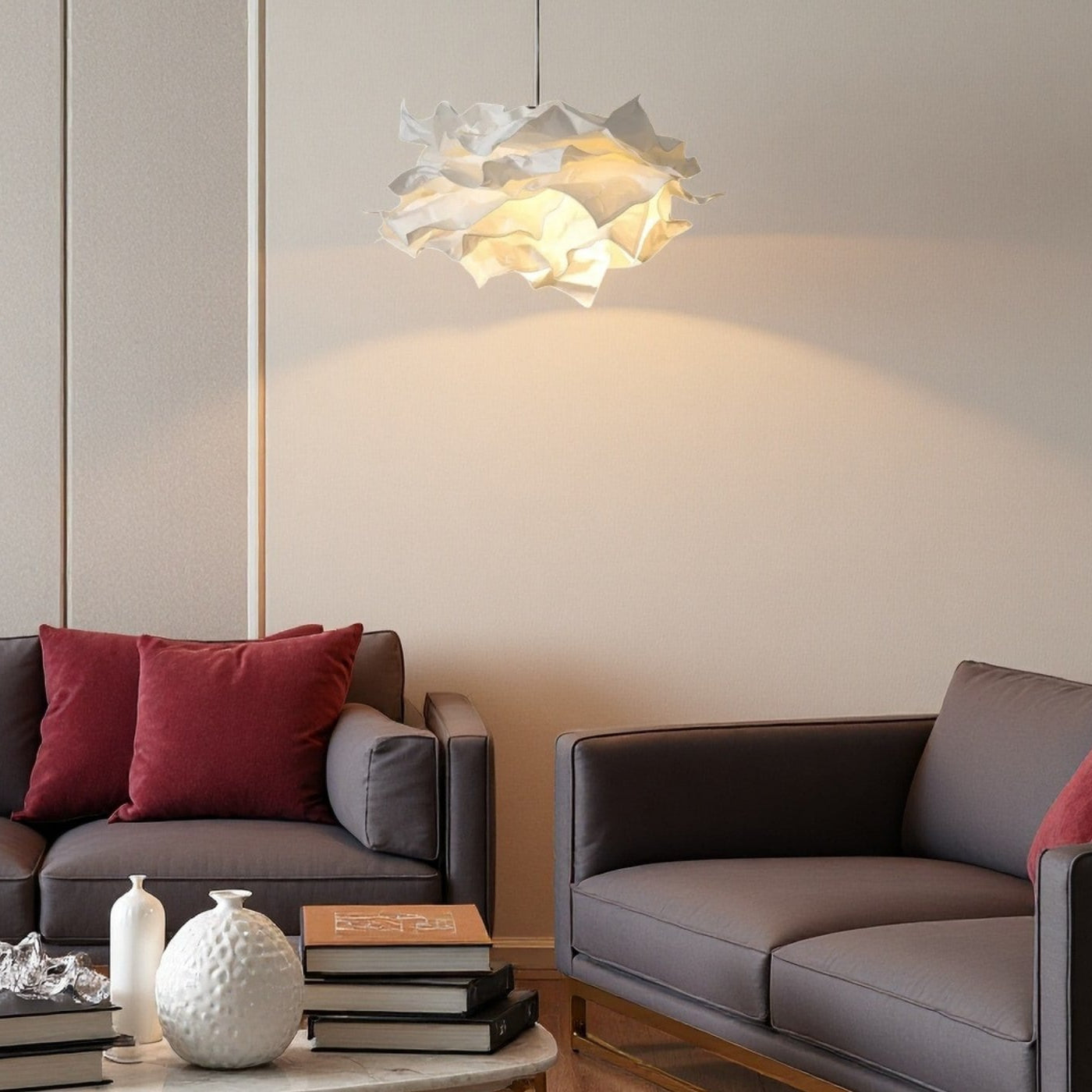 Papier Pendelleuchte rund, Hängeleuchte Papier weiß modern