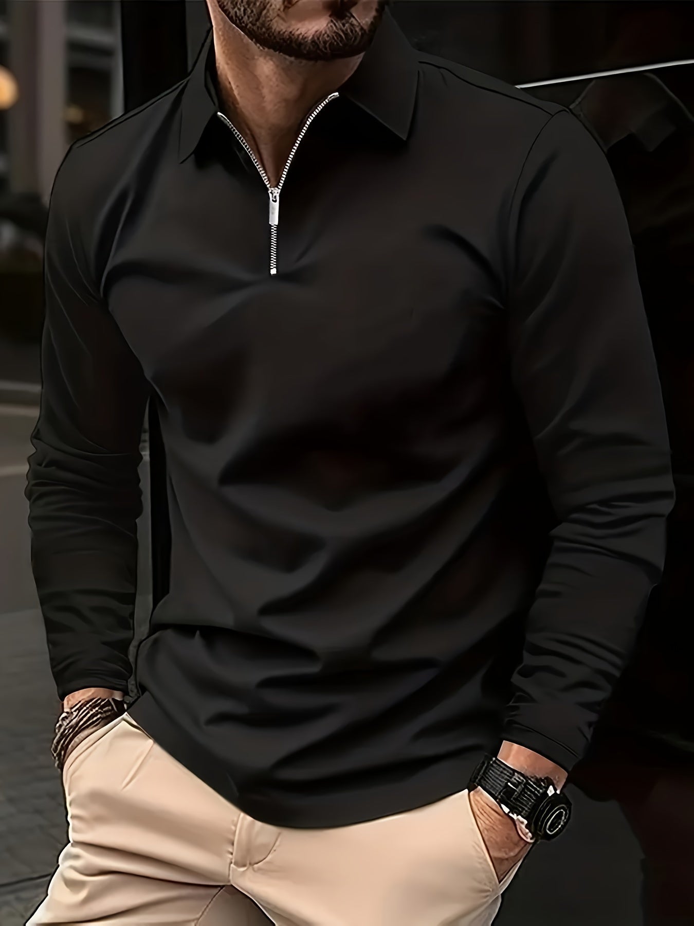Basic men's shirt with long sleeves - Lucas-Black-S-State of Style