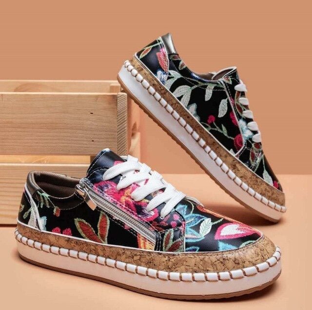Oluchi™ Floral Orthopedic Zipper Sneakers for All-Day Comfort