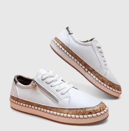 Women's Floral Print Platform Lace-Up Sneakers with Cork Sole