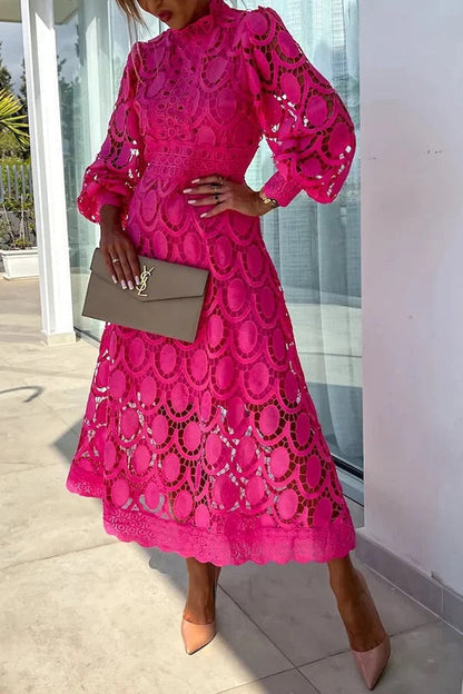 Jalvique™ Vestido Midi de Fiesta con Mangas de Encaje