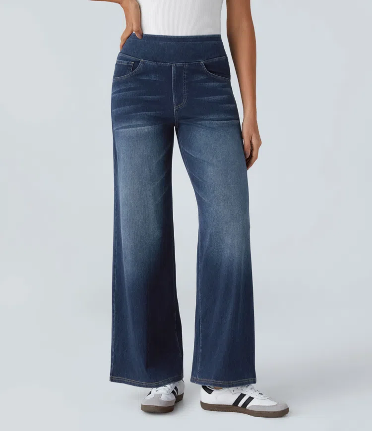 Vanelle | Hoge taille jeans met wijde pijpen voor dames – Comfortabele stretchdenim, casual en stijlvol