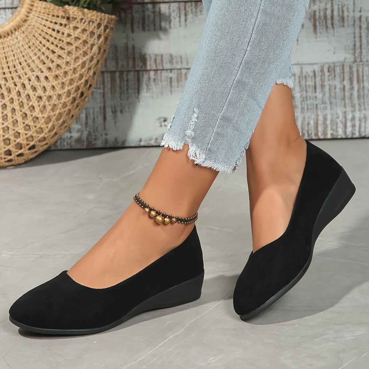 Ballerines Femme à Talon Compensé Confortable et Texture Douce pour Usage Quotidien