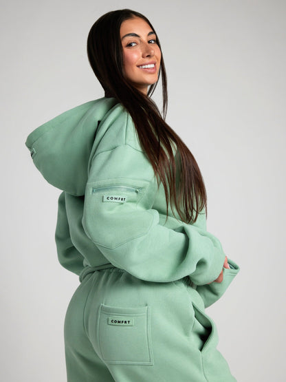 Cozy travel hoodie with airplane mode graphic