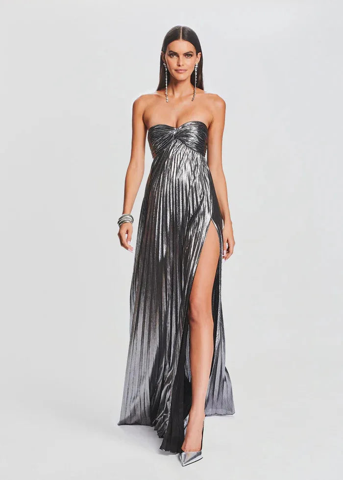 Schickes silbernes trägerloses Kleid für Hochzeit und Abendveranstaltungen