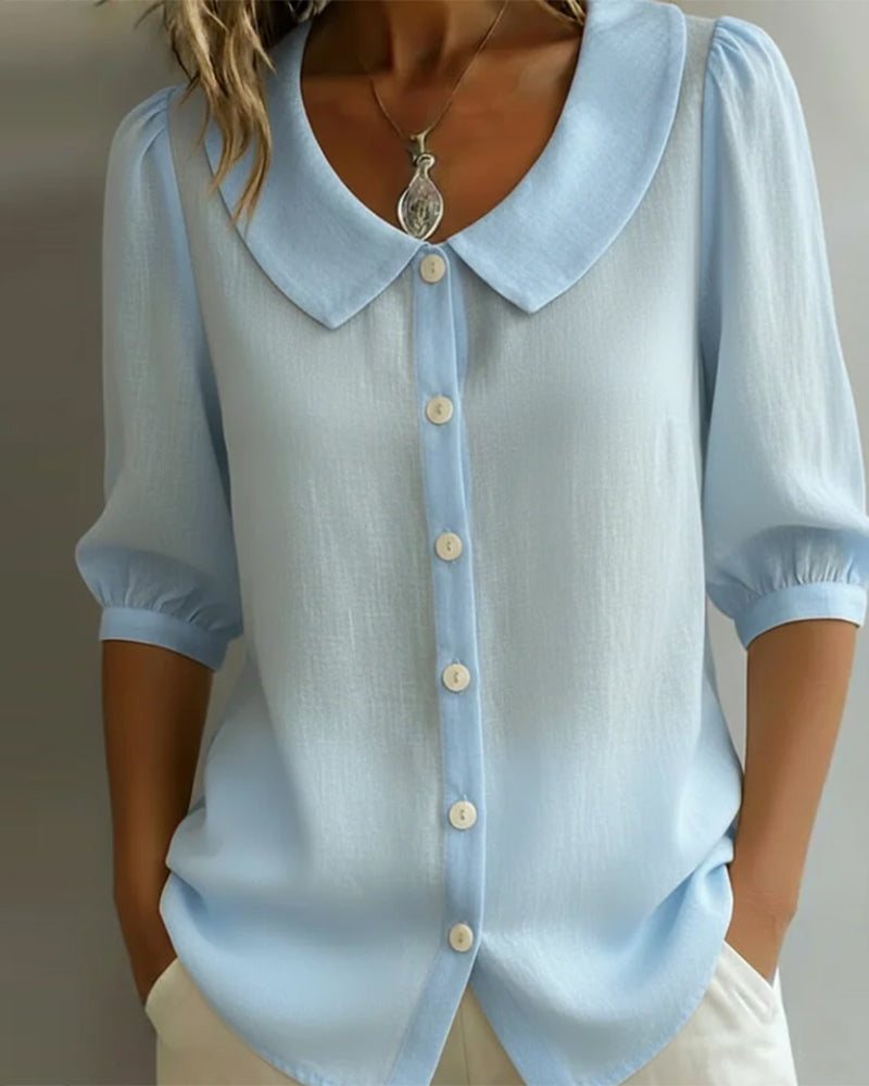 Neslora™ - Chemise femme coton col Peter Pan manches mi-longues élégantes