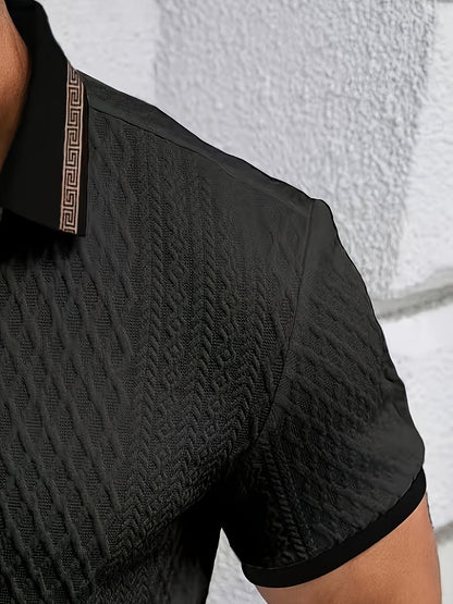 Men’s Textured Polo Shirt Short Sleeve Slim Fit Breathable Smart Casual Summer Top