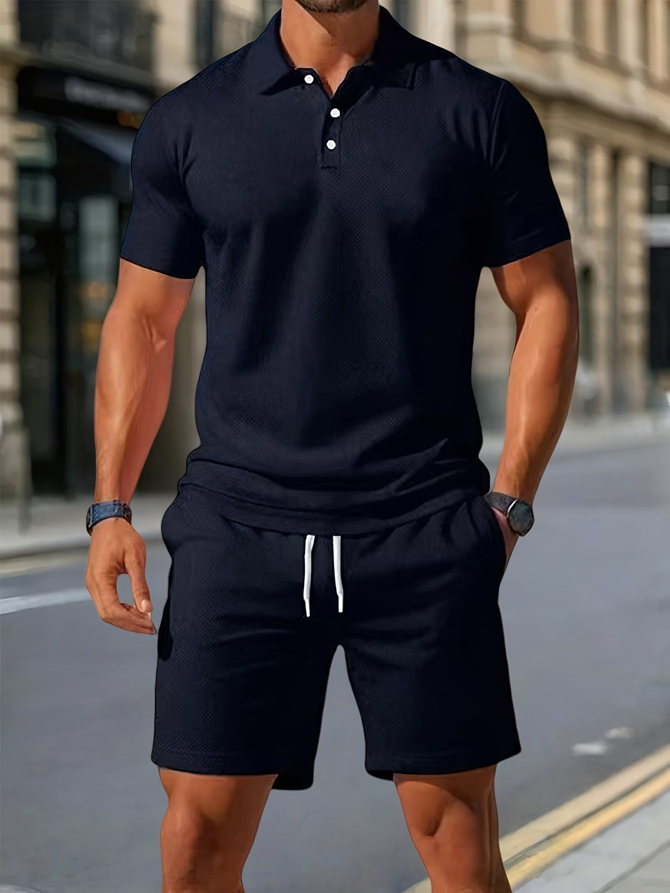 Declan | Textured Polo Shirt and Shorts Set