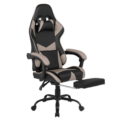 Gaming Stoel met Voetsteun en Verstelbare Rugleuning 135° – Ergonomische Bureaustoel PU Leer met Hoofd- en Lendenkussen | Restfield