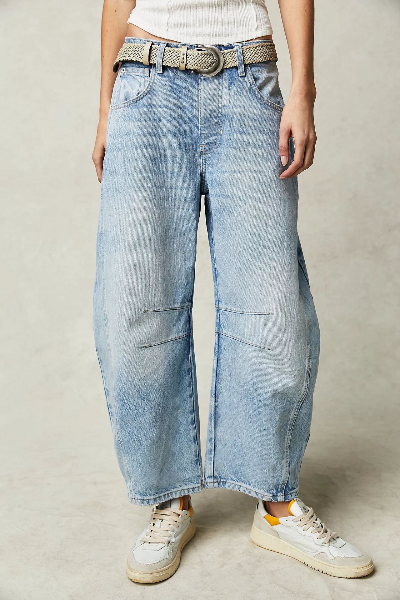 Jean Barrel Large Jambe Large Taille Moyenne Stretch Femme – Denim Décontracté Baggy