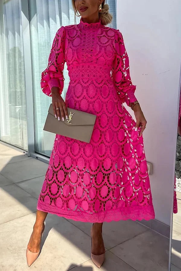 Jalvique™ Vestido Midi de Fiesta con Mangas de Encaje