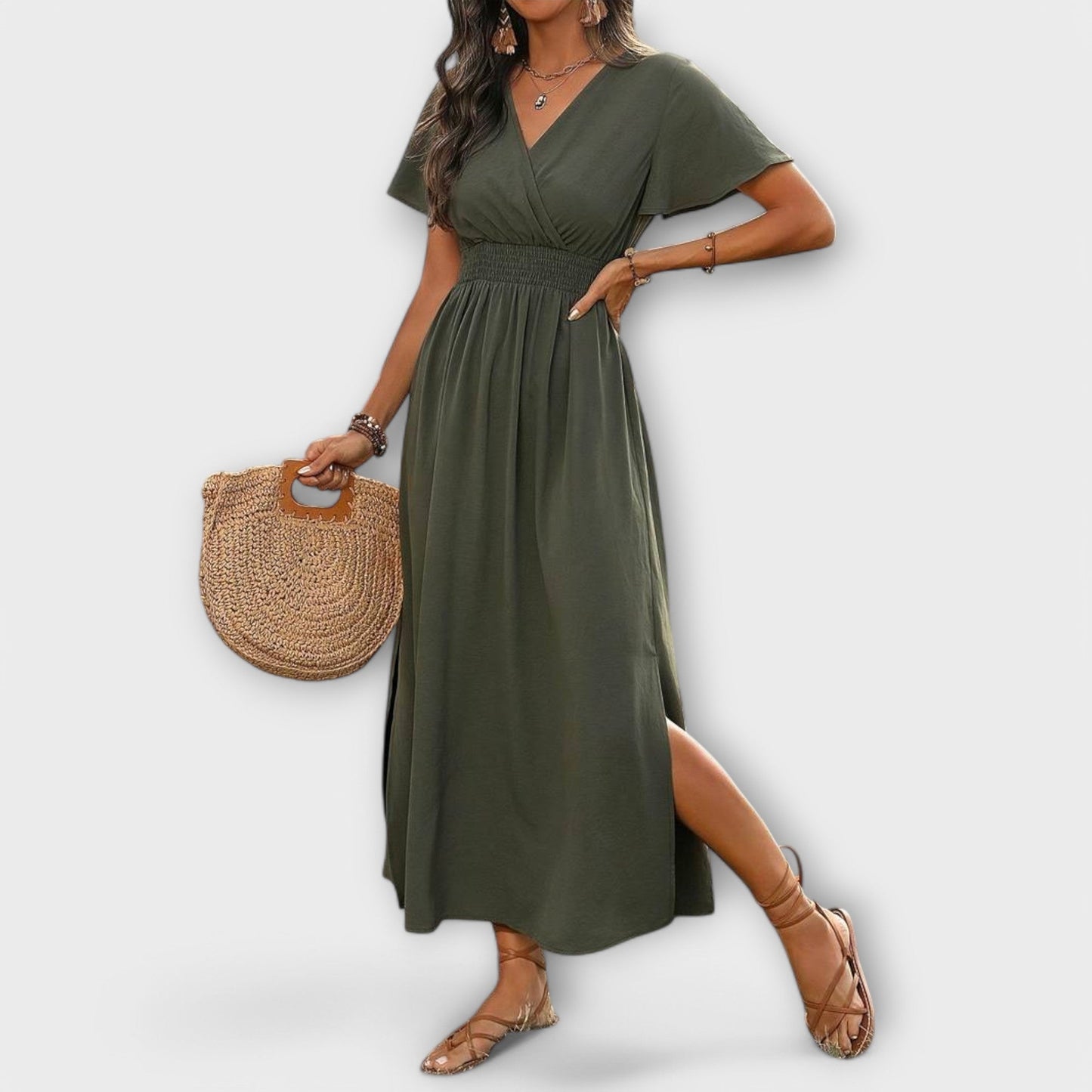 Carmen - Vestido con escote en V y mangas largas