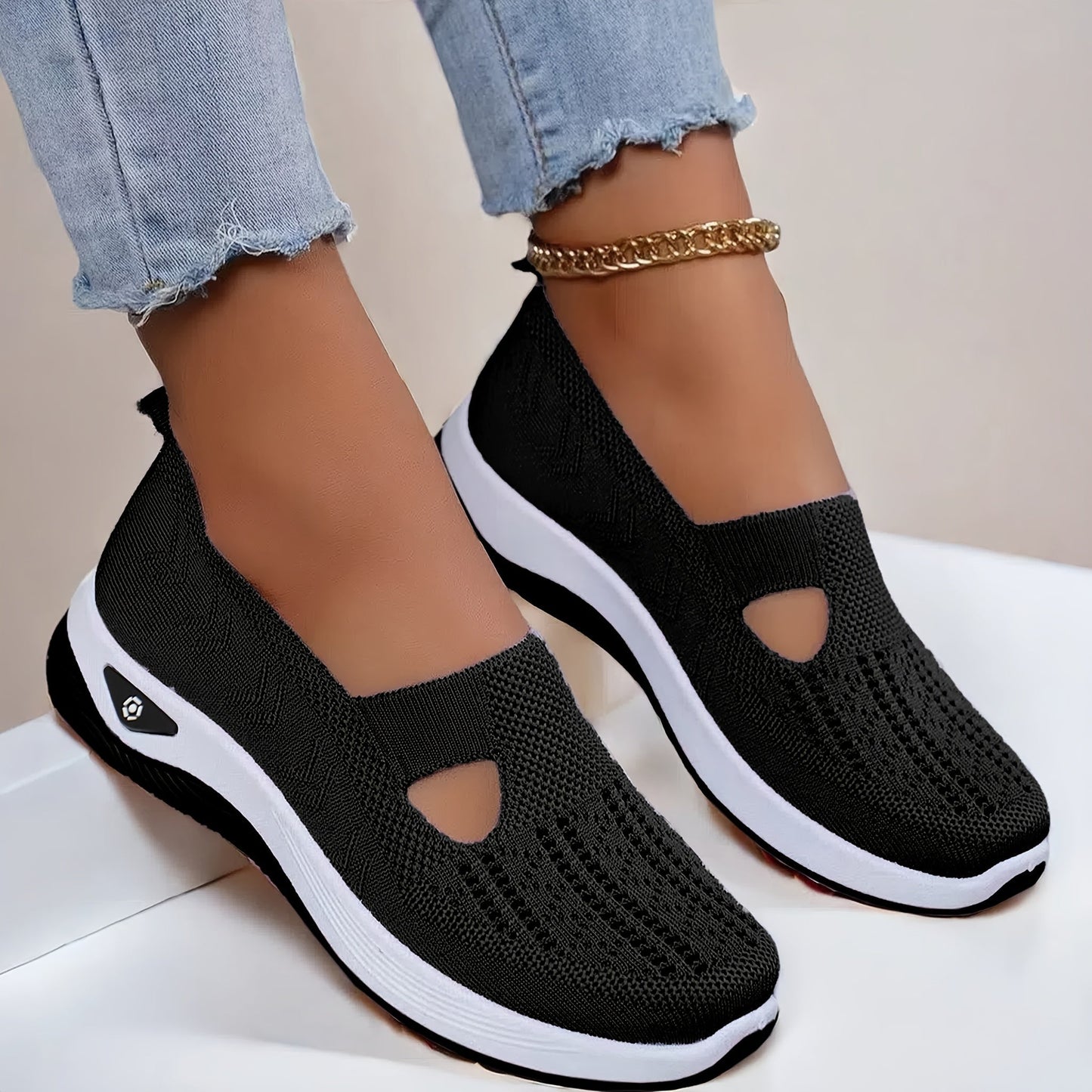 Buty damskie wsuwane sportowe | z siateczką i grubą podeszwą