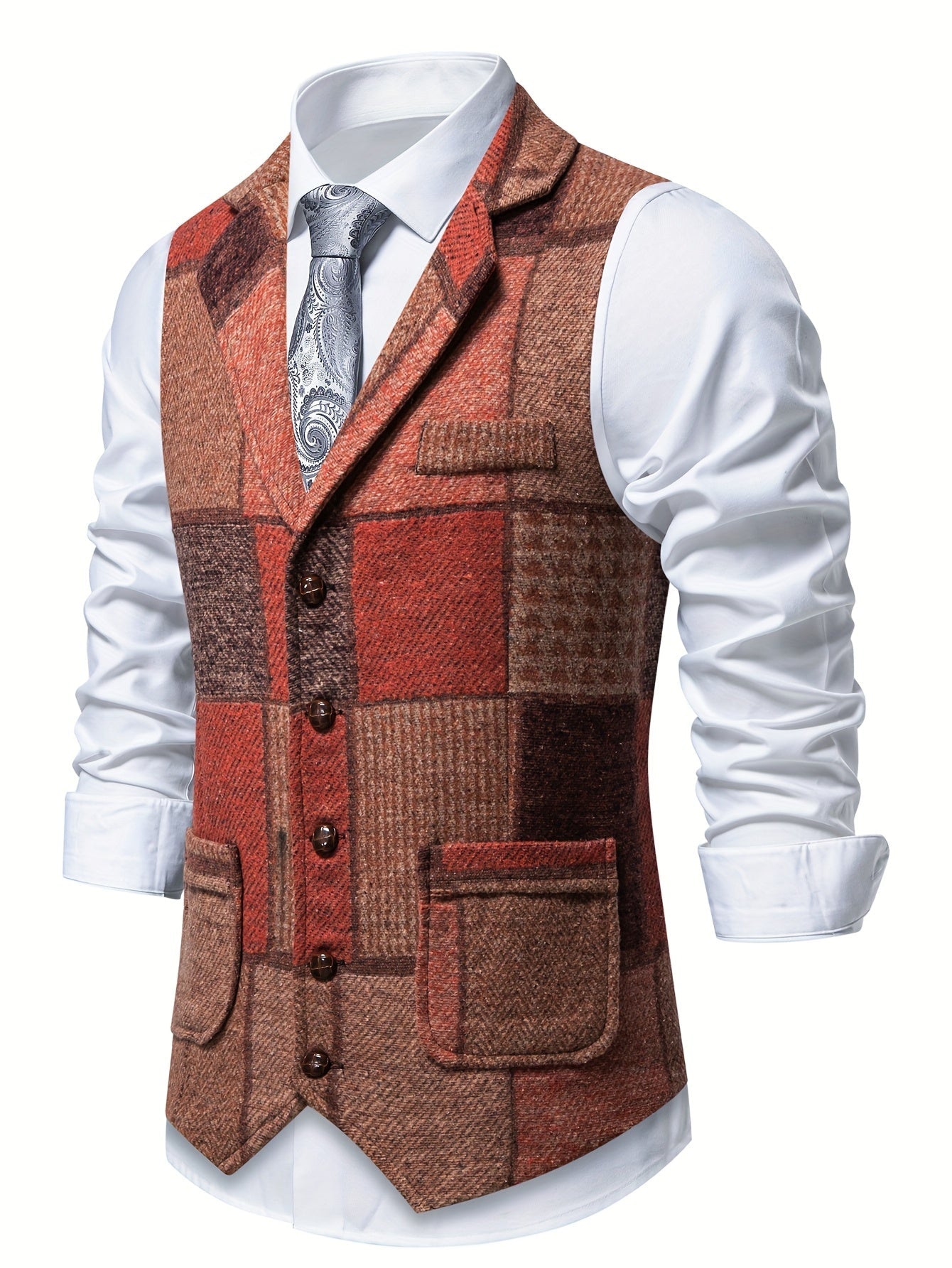Leo | Patchwork-tweedvest med fiskebensmønster