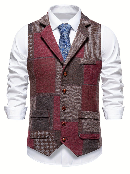 Leo | Patchwork-tweedvest med fiskebensmønster