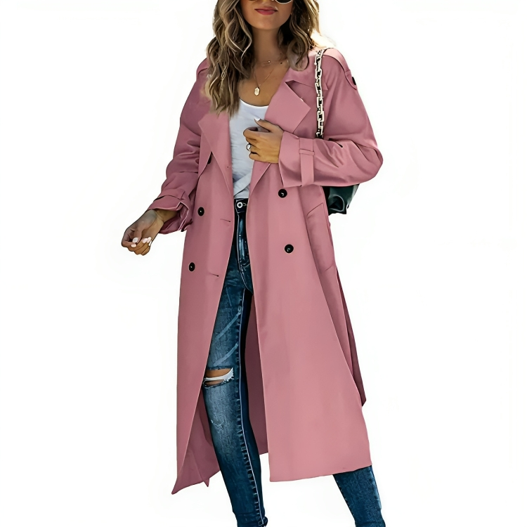 Trench-Coat Moderne Femme à Double Boutonnage – Manteau Long Imperméable
