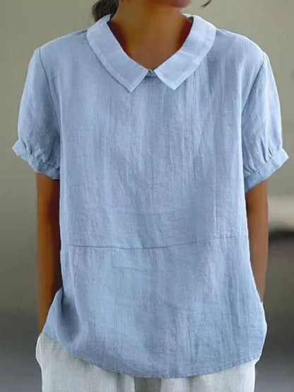 Elaine - Leinen Bluse mit Peter Pan Kragen für Damen