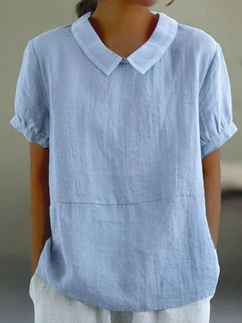 Elaine - Leinen Bluse mit Peter Pan Kragen für Damen