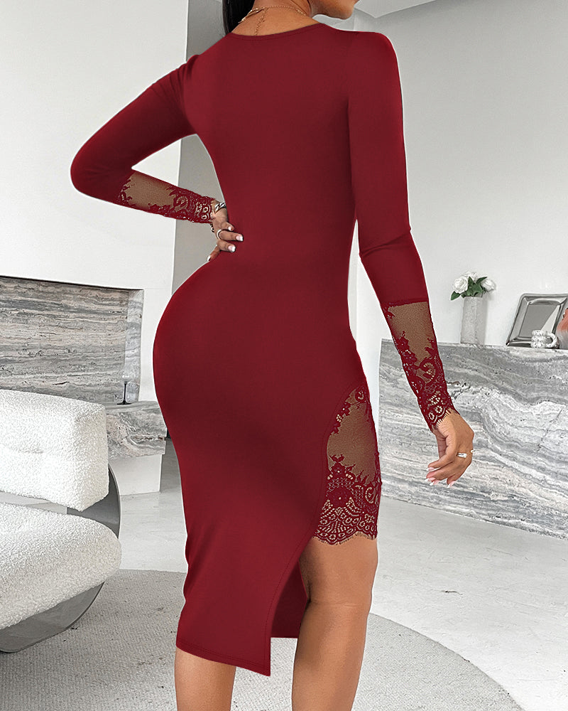Junia - Vestido midi con escote cuadrado y detalles de encaje