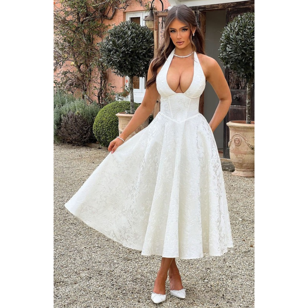 Beate | Damen Midi Kleid Mit Neckholder Für Hochzeit