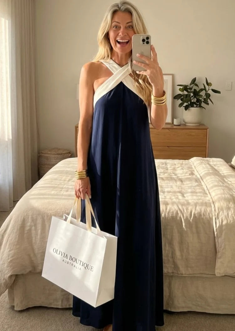 Beatrice Esposito Pleated Maxi Dress - full-length back view of flowing pleated gown