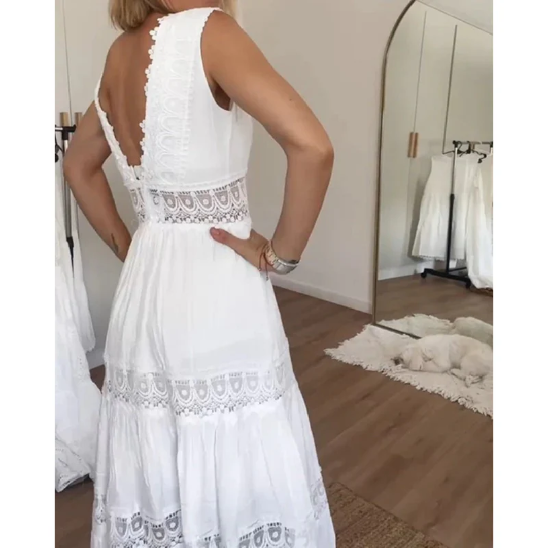 Beatrice | Damen Weißes Sommerkleid Midi
