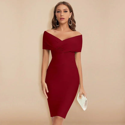 Damska Odkrytymi Ramionami Bandażowym Sukienka | Dekoltem W Serek Bodycon