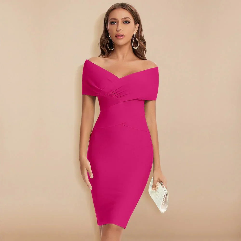 Damska Odkrytymi Ramionami Bandażowym Sukienka | Dekoltem W Serek Bodycon