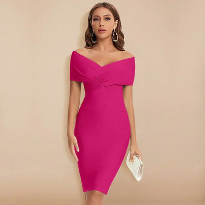 Damska Odkrytymi Ramionami Bandażowym Sukienka | Dekoltem W Serek Bodycon